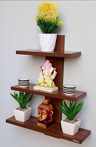 Image of Madhuran Engineered Wood Wall Mounted Home Decor Shelf Racks Tier 3 (Matte, C Walnut) / Kitchen Shelves Storage Living