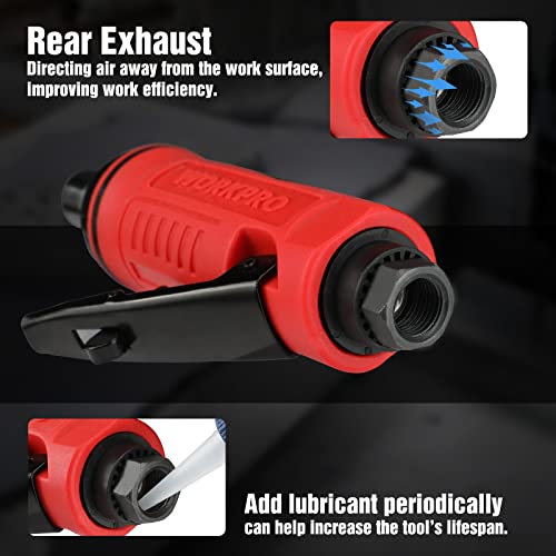 Workpro Air Die Grinder, 1/4-Inch Pneumatic Straight Die Grinder, 25000Rpm, Air-Powered Die Grinder For Grinding, Cutting, Polishing, Welding Repair, Deburring, 1/4" & 1/8" Collets Included #TOP5