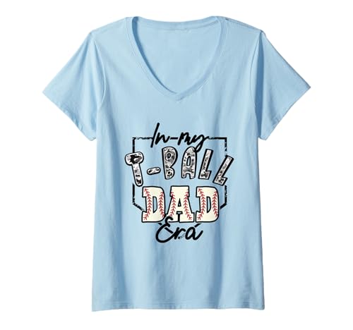 Womens In My T-ball Dad Era Camo Tee-ball Matching Family Sport V-Neck T-Shirt