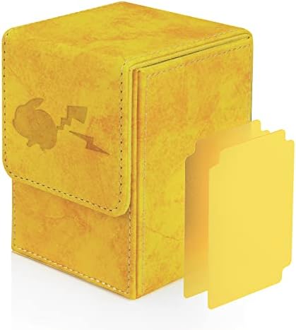 JoyHood Deck Box Compatible with PTCG Cards with 2 Dividers per Card Case, Large Size fit 100+ Cards for TCG - PIKA (Yellow-Vertical)