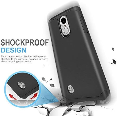 TJS Case for LG Aristo 2/Aristo 2 Plus/Aristo 3/Aristo 3 Plus/Tribute Dynasty/Tribute Empire/Fortune 2/Rebel 3 LTE [Full Coverage Tempered Glass Screen Protector] Hybrid Armor Phone Cover (Black)