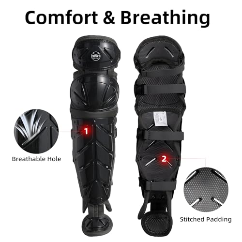 CEPHKY 2 Pack Softball/Baseball Knee Leg Guard, Doulbe Leg Knee Savers for Youth/Adult Catchers, Fit Well and Comfortable, Black