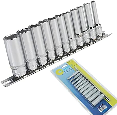 Dapetz ® 11Pc 1/4" Drive Deep Socket Set Chrome Vanadium For Increased Durability Metric 4-13mm On Rail For Quick And Convenient Storage