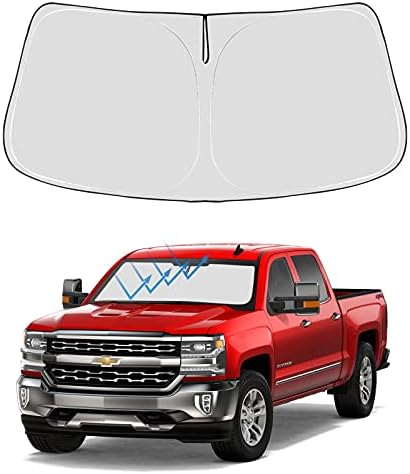 Front Windshield Sunshade Foldable Sun Shade Protector Custom Fit 2018 2017 2016 2015 2014 Silverado 1500, Regular cab, Crew cab, Double Cab 2Dr 4Dr Accessories Upgrade