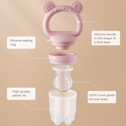Image of 2 Pack Silicone Baby Fruit Feeder with Mini Freezer Tray, Breastmilk Popsicle Molds for Infant Teething Relief, Baby Teethers, Fresh Food Feeder for Safe Infant Self Feeding - Purple