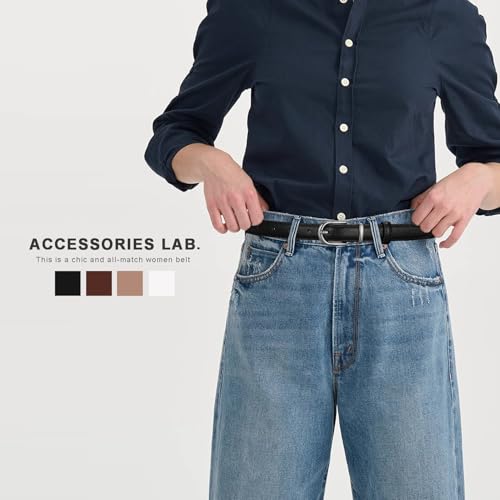 Women's Skinny Genuine Leather Belt for Jeans Pants, Ladies Thin Waist Casual Dress Belts with Gold Buckle,3