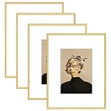 Fkvat 8.5x11 Picture Frame Set of 4, Certificate Document Frame Matted Gold Simple Modern Thin Alumi