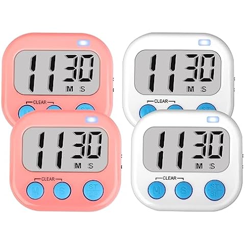 Timer for Kids Teachers Digital Kitchen Timers for Cooking Large Magnetic Classroom Timer 4Pack-White Pink Cover