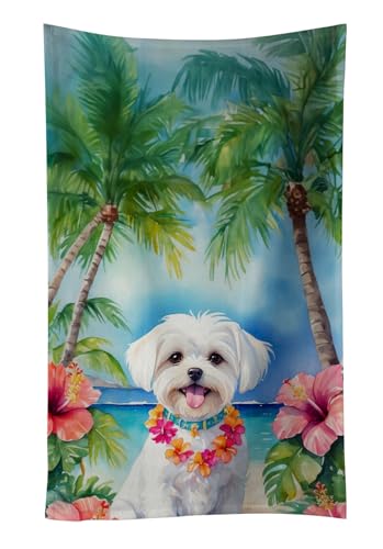 Caroline's Treasures Maltese Luau Kitchen Towel Dish Cloths Guest Hand Towel Decorative Bathroom Towel for Face,Tea, Dishcloth, Kitchen and Bath