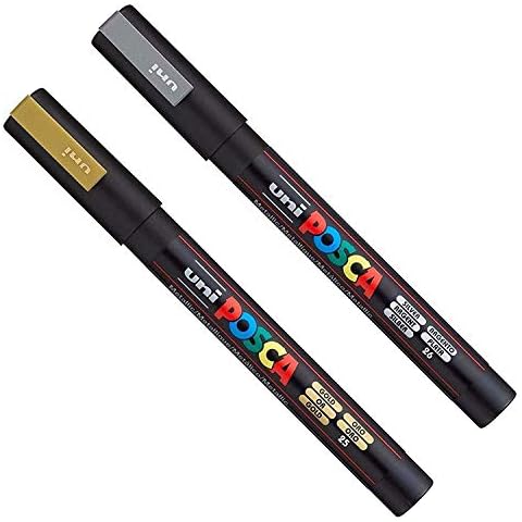 Posca PC-3M Paint Art Marker Pens - Fabric Glass Metal Pen - Set of Gold + Silver - 1 of each Cover