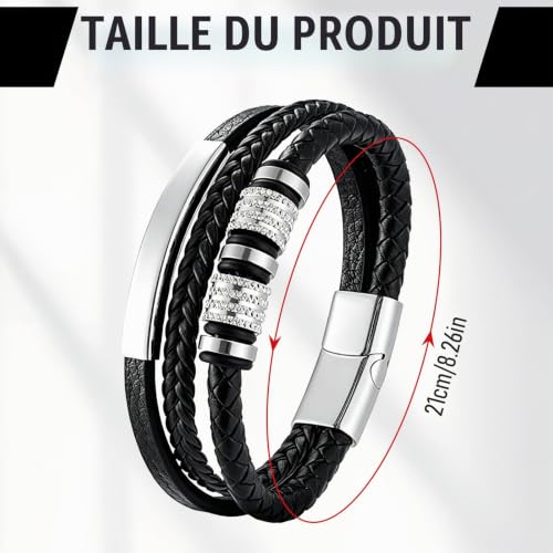 PacuM Bracelet Cuir Homme Tissé Bracelet Homme Cuir PU Noir (Argent A) – vue 2
