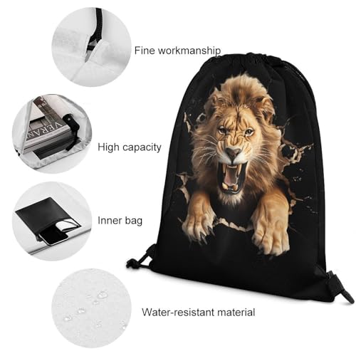 3D Lion Fashion Drawstring Backpack Novelty Draw String Bags Gym Bag for Travel Swimming Beach4