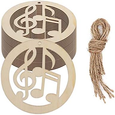 JANOU 20pcs Music Notes Shaped Wood DIY Craft Cutouts Musical Notes Unfinished Wood Gift Tags Ornaments with Ropes for Wedding Christmas Party Decoration, 3.94 in
