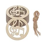 JANOU 20pcs Music Notes Shaped Wood DIY Craft Cutouts Musical Notes Unfinished Wood Tags Ornaments with Ropes for Wedding Christmas Party Decoration, 3.94 in