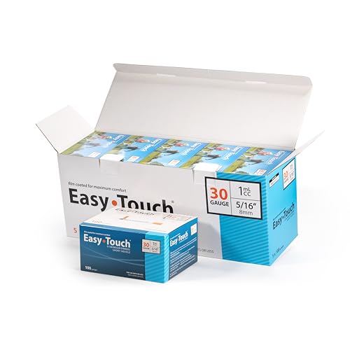 Image of EasyTouch U-100 Insulin Syringes (30G 1.0cc 5 /16 inch) - 500 ct. | Case Pack, 100 Unit Capacity, 5 /16 inch Needle Length, Bold Markings for Accurate Dosing, Disposable, Box of 500