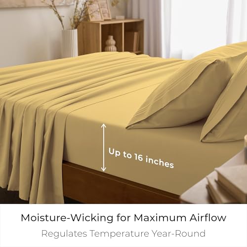 Image of Mellanni Twin Sheets Set - 3 PC Iconic Collection Bedding | Hotel Luxury, Extra Soft, Cooling Bed Sheets - Wrinkle, Fade, Stain Resistant (Twin, Yellow)