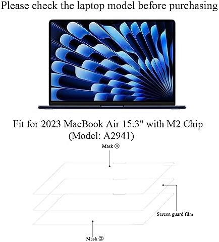 Arisase Przezroczysta osłona ekranu HD do najnowszego MacBooka Air 2023 15,3 cala z chipem M2 (model: A2941), odporna na odciski palców i zarysowania, twardość 5H, akcesoria ochronne do laptopa