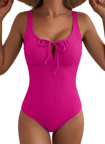 Image of Aleumdr Womens Textured One Piece Swimsuit Tummy Control Bathing Suit Tie Knot Cutout Swimwear