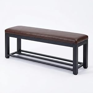 PinkForestダイニングベンチ 背もたれなし 北欧風 ヴィンテージ調 130×35×45cm 2人用 レザー調座面 アイアン脚 食卓・玄関・リビング おしゃれ長椅子 (80*35*45,タイプ)