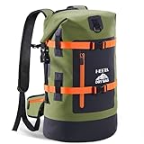 HEETA Dry Bags Waterproof Backpack 40L for Men & Women, Roll Top Heavy Duty Cushioned Hiking Backpack for Kayaking Boating Paddle Boarding Travel Camping Beach Vacation Cruise Ship Essentials, Green
