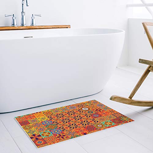 Buling Custom Door Mat Unique Chic Bohemian Boho Floral Paisley Design Indoor Non-Slip Rubber Entrance Rugs For Bathroom 24"(L) X 16"(W) Inch #TOP1