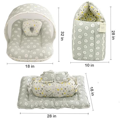Image of Fareto Combo of Baby Bed with Net | Carry Bag | 4 Pcs Bedding Set (0-6 Months, Baby Size, Cotton) (Ship Grey)