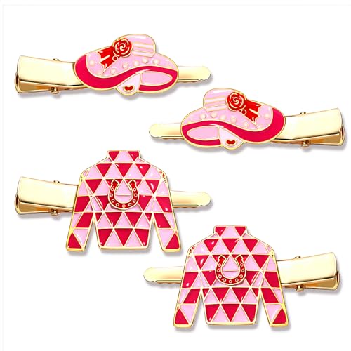 4PCS Kentucky Derby Hair Clips for Women Derby Riding Suit Horse Horseshoe Hairpins Kentucky Derby Hair Accessories Outfits Horse Racing Derby Fan Gifts (4PCS Pink)