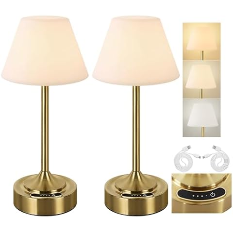 OUTON Rechargeable Cordless Table Lamp, 3 Color Temperatures & Stepless Touch Dimming, Battery Indicator & USB-C, Portable Waterproof Wireless Night Light Cover