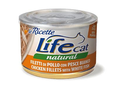 Life cat filetti di pollo con pesce biancoe zucca 150g confezione da 24 lattine