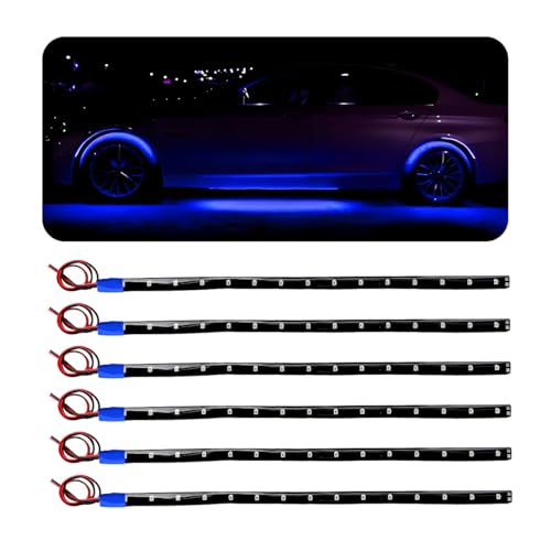 Wevdn 6 PCS 15 LED Strip Underbody Light, DC 12V 1Ft Flexible Underglow Car LED Light Strip with 6 Inch Wire, Waterproof LED Interior Exterior Decoration for Car Truck Motorcycle (Blue)