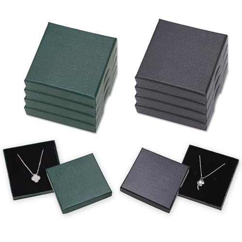JNYUTEEN 8 Pezzi Scatola Regalo Gioielli, 8 x 8 x 1,5 cm Scatola Gioielli Piccola con Coperchio Nero e Verde, Scatola Regalo Gioielli per Organizzare Bracciali Anelli Orecchini