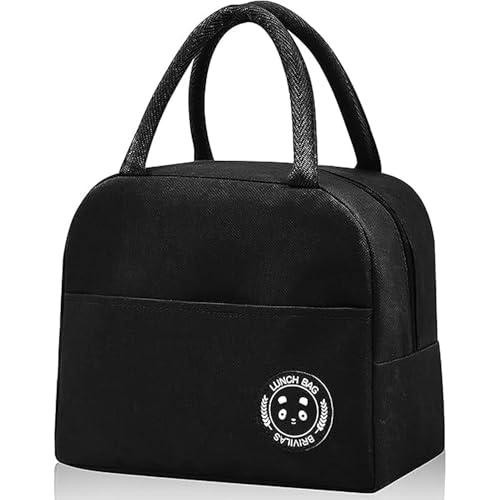 Tediline Lunch Bag Plain Black Reusable Insulated Waterproof Bag for Kids or Adults Perfect for Lunch Boxes Tiffin Boxes Picnics Work or School