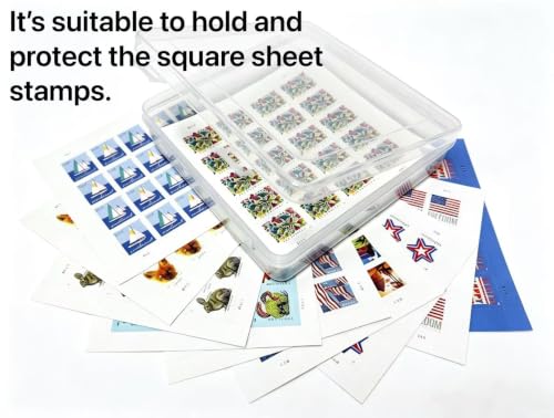 Sheet Stamps Storage Case,Sheet of 20 Stamps Container Box,Square Sheet Stamps Organizer Box (Not Included Stamps) — view 3