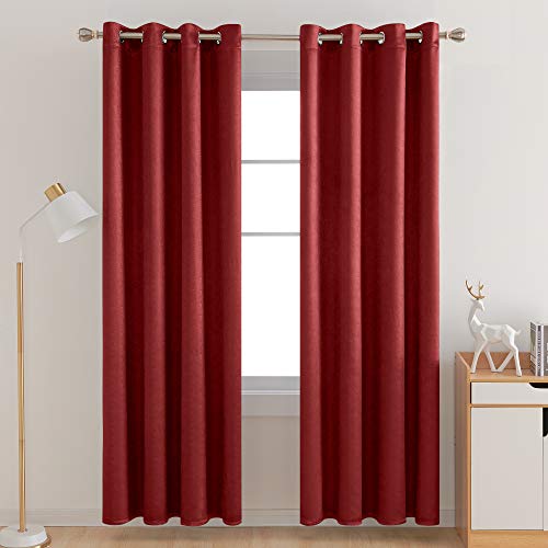 Image of Deconovo Fashionable Rod Pocket Blackout Curtains Room Darkening Curtains Window Treatments Shade Curtains for Study （7 Feet-Door） 52W x 84L Inch True Red 2 Drapes