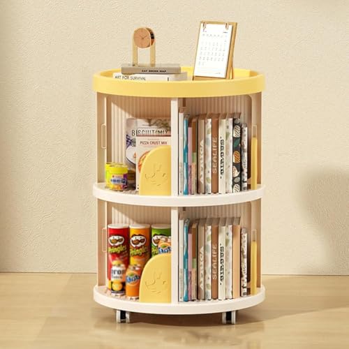 回転式本棚 絵本棚 ブックシェルフ Tasydi 回転式コミックラック 100KG耐荷重 キャスター付き 組み立てが簡単 リビングルーム、書斎、オフィス、キッチン用 (2階,B)