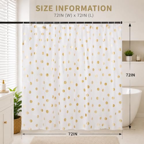 JTMall Gold Shower Curtain with Hooks, 72" x 72", Plastic Shower Curtains Bathroom Decor (GoldDot) - image 4