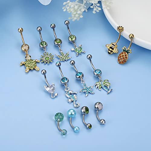 Zelores 14Pcs 14G Belly Button Rings For Women Surgical Steel Cute Navel Rings Body Piercing Jewelry Dangle Belly Button Ring Set #TOP5