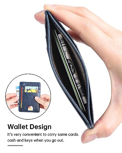 Teskyer Slim Wallet for Men, Minimalist Front Pocket RFID Blocking Leather Wallet Credit Card Holder for Men & Women, Blue — view 5