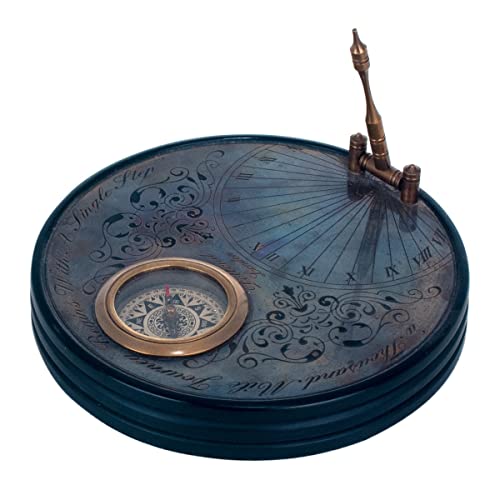 BY SIGRIS Solar Clock with Compass Blue Brass 11 x 17 x 17 cm Clock