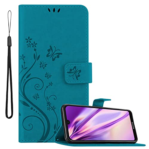 Cadorabo Hülle kompatibel mit Huawei Y5 2019 / Enjoy Play 8 / Honor 8S Blumen Design aus Kunst Leder Klappbare [Kartenfächern] Cover Hülle für Huawei Y5 2019 / Enjoy Play 8 / Honor 8S Tasche in Blau