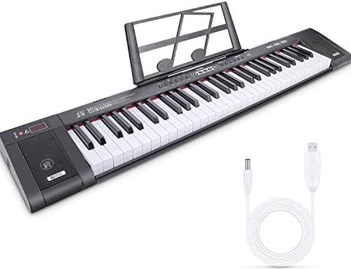 61-Key Electric Keyboard Piano, Portable Piano Keyboard with Music Stand, Microphone, Full-Size, Built-in Speakers, Dual Power Supply, Music Digital Piano for Beginners Kids Adult