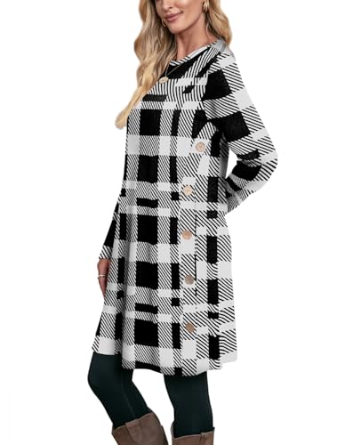 Image of OFEEFAN Long Sleeve Dress for Women Crew Neck Fall and Winter Tunic Dress with Pockets