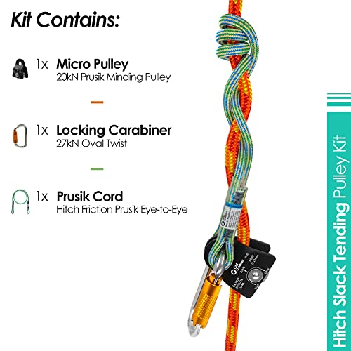 Gm Climbing Hitch Slack Tending Pulley Kit For Double Rope Climbing System Basic Unit Of General Hauling - 20Kn Black Micro Prusik Minding Pulley & Oval Locking Carabiner & 30In 8Mm Vt Prusik #TOP1