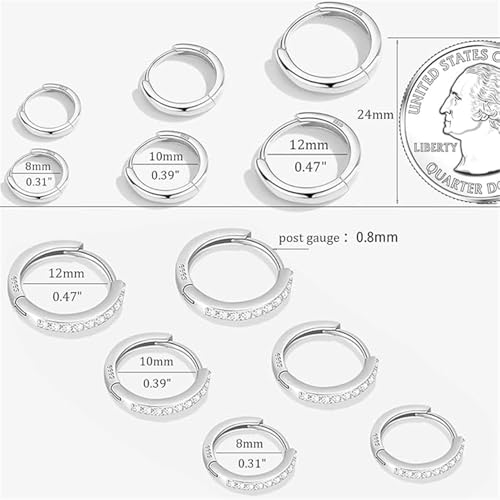 6 Pairs 925 Sterling Silver Women'S Small Hoop Earrings, 14k Real Gold Hypoallergenic Small Cubic Zirconia Cartilage Huggie Earring Set For Many Piercings Fashion Jewelry 8/10/12mm3