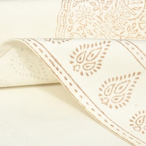 Image of BLOCKS OF INDIA Hand Block Printed Cotton Table Runner for Center /Dining Table (13 x 72 Inches) (Gold Pine Tree)