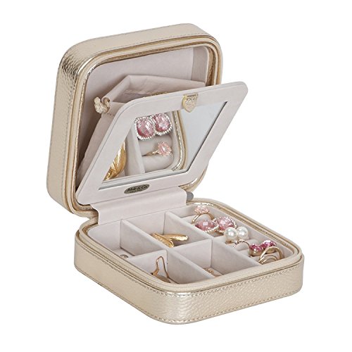 Mele Co. Faux Leather Travel Jewelry Case With Mirror And Zipper Closure (Gold Metallic) #TOP8