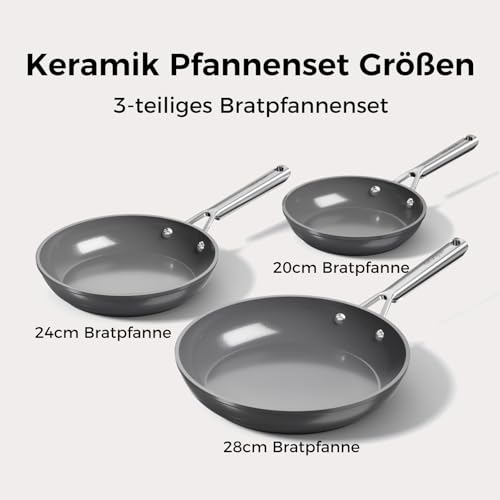 naturepan Pfannenset Keramik Induktion (20+24+28cm), DiamondTitan-Keramikbeschichtung, Antihaft Bratpfanne mit Edelstahlgriff… – Ansicht 9