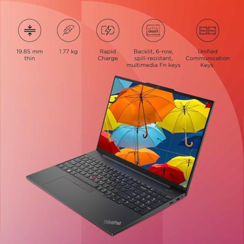 Image of Lenovo Thinkpad E16 G2 16-inch (40.64 CM) Laptop, AMD Ryzen 7 7735HS (8-Core), 16GB DDR5 RAM, 512GB NVMe SSD, FHD+ IPS Display, Radeon 680M, Wi-Fi 6, Fingerprint Reader, Windows 11 Pro, MS-Office 2024