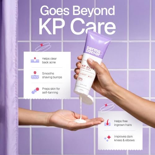 DERMAdoctor KP Bump Eraser Body Scrub with 10% AHAs + PHAs for Keratosis Pilaris, Dry, Rough, and Bumpy Skin, Dermatologist Formulated Exfoliating Body Scrub with Glycolic and Lactic acids - 8 Fl oz