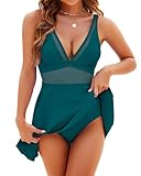 Honlyps One Piece Swimsuit Women Tummy Control Bathing Suit Skirt Modest Swim Suits Full Coverage Swim Dress Tankini 2025 Peacock Blue